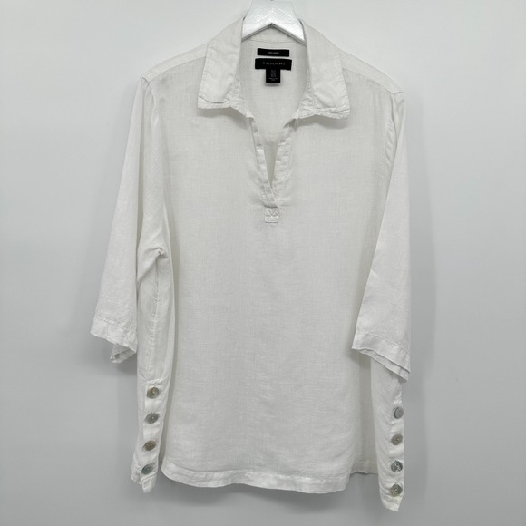 Tahari Top Shirt 1X Boho 3/4 Sleeve 100% Linen Beachy Coastal Lagenlook Popover - Picture 13 of 13